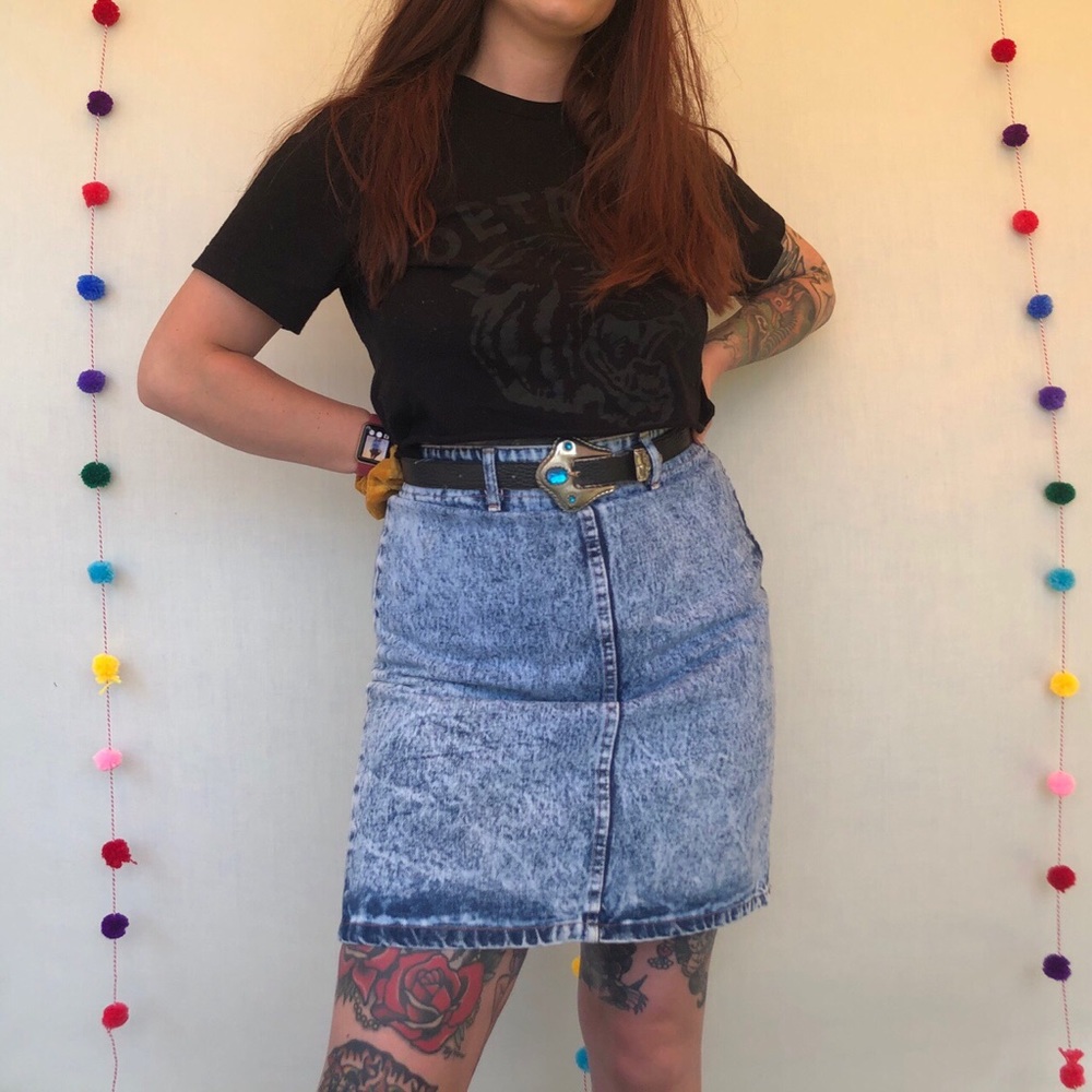 80s acid wash denim skirt